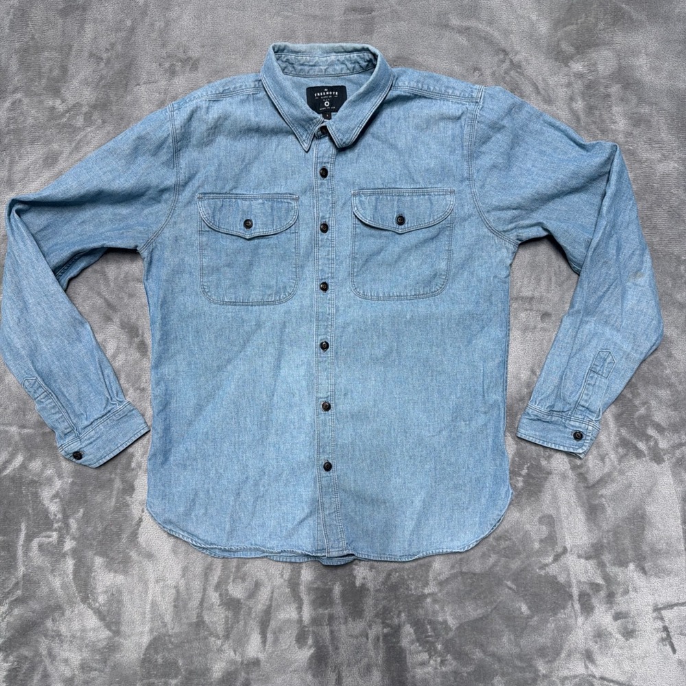 Freenote Cloth Workers Shirt Mens Large Blue Linen Cotton Utility Workwear USA